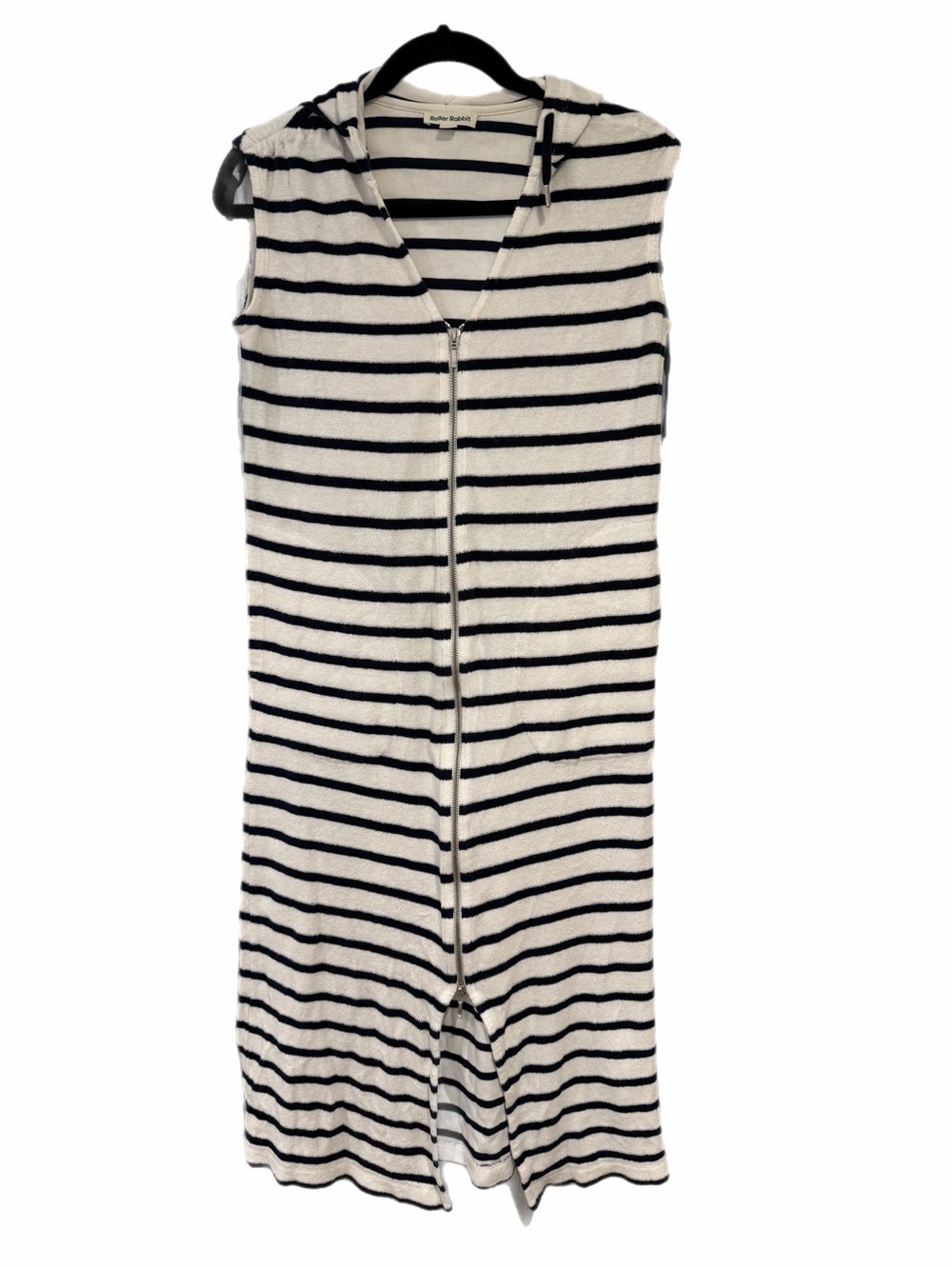 Roller Rabbit Striped Terry Hooded Zip-Front Cover Up - White & Navy - Sz XS